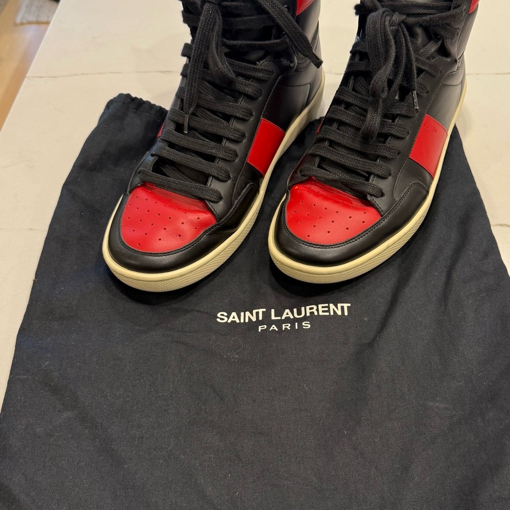 Saint Laurent Red and Black High-Top Sneakers